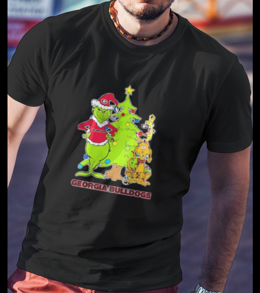 Georgia Bulldogs Grinch Christmas Tree Football T-Shirt