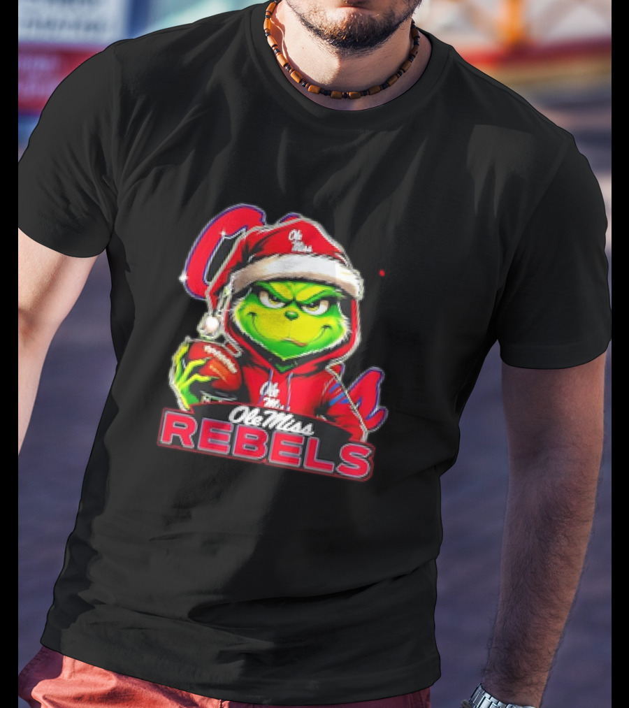 Grinch Ole Miss Rebels Christmas Football Santa T-Shirt