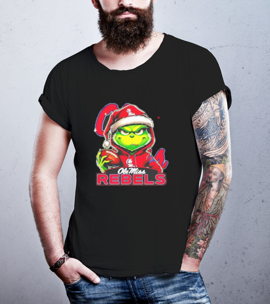 Grinch Ole Miss Rebels Christmas Football Santa T-Shirt