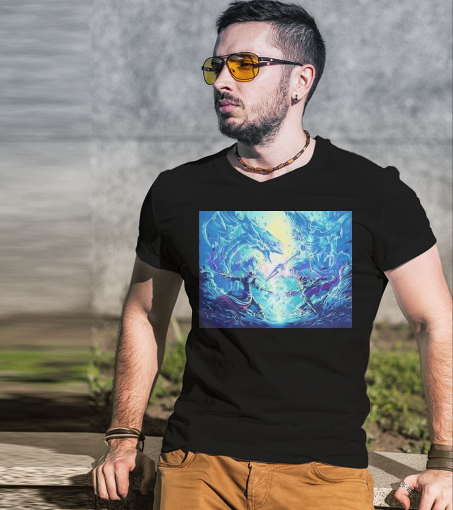 Yu Gi Oh Seto Kaiba Dueling Yugi Muto Blue-Eyes White Dragon And Dark Magician Showdown T-Shirt