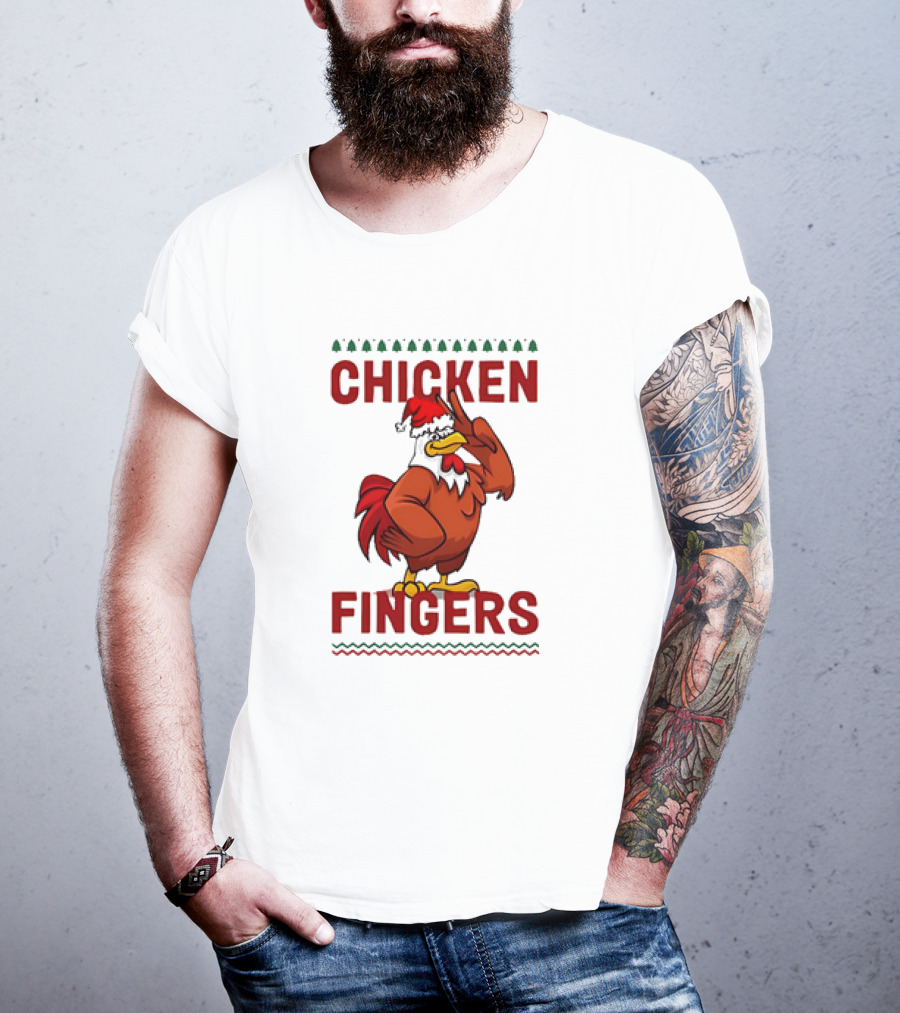 Chicken Fingers Santa Christmas Rooster Santa Hat T-Shirt
