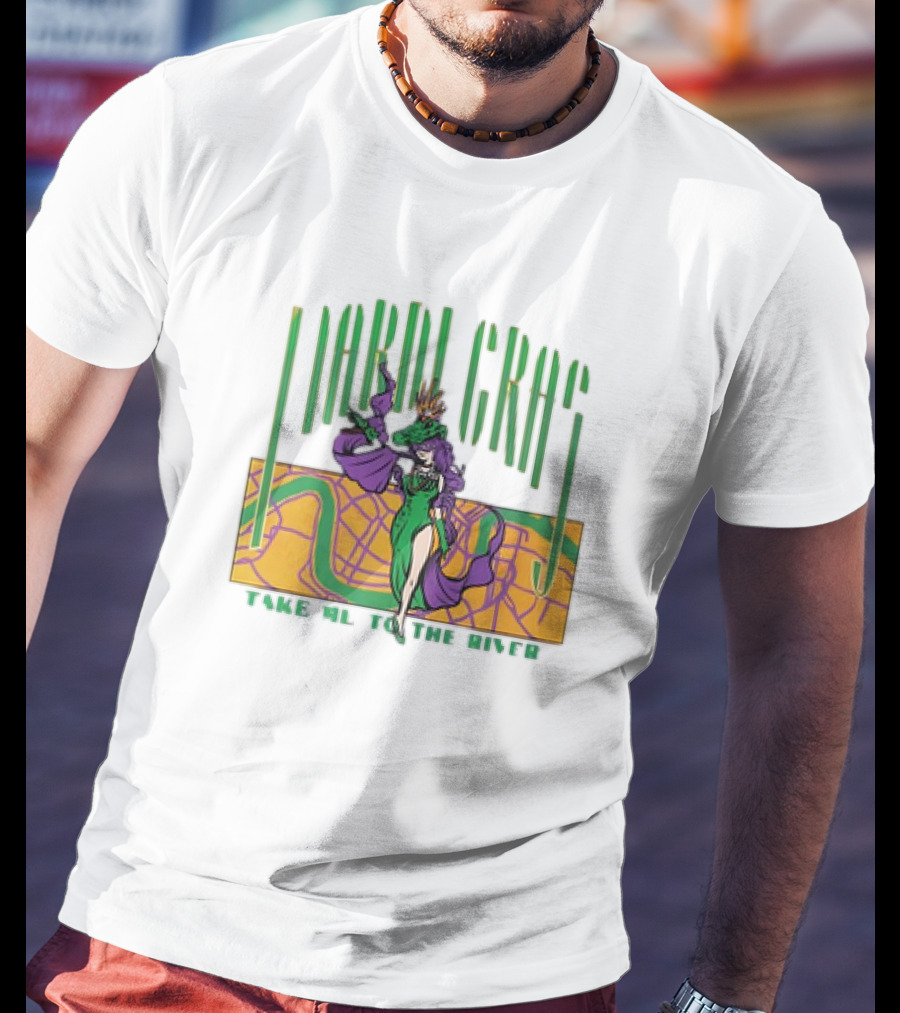 Mardi Gras Masked Dancer Take Me To The River With Map Background T-Shirt