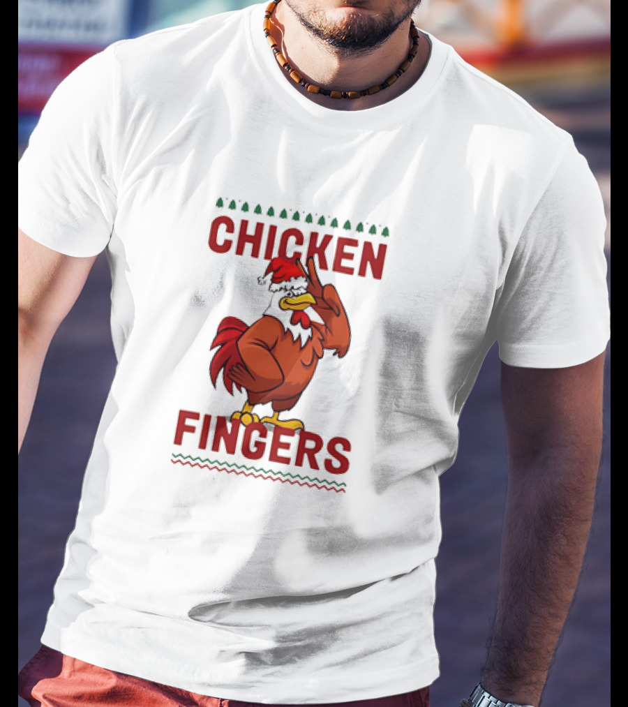 Chicken Santa Fingers Peace Sign T-Shirt