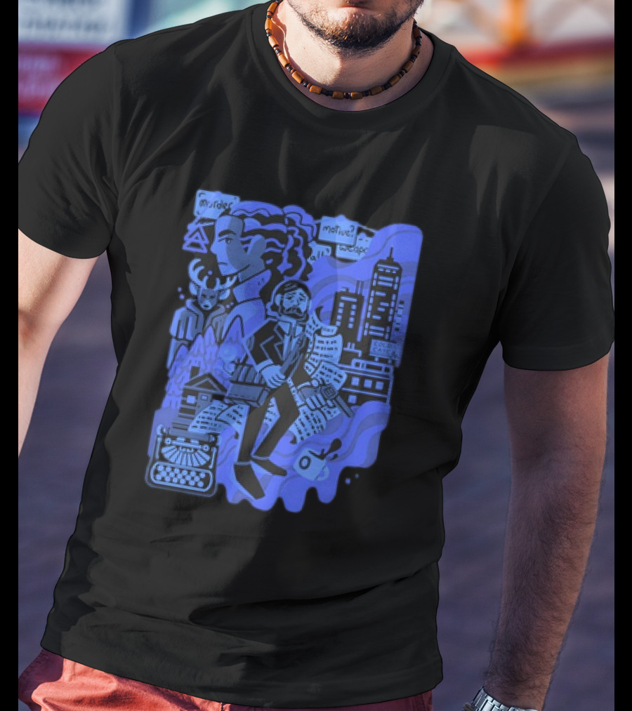 Alan Wake Herald Of Darkness Mystery Writers Typewriter Cityscape T-Shirt