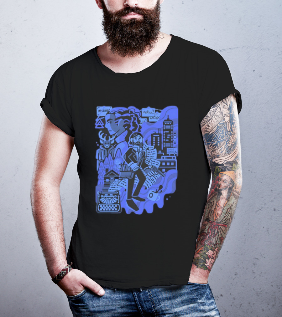 Alan Wake Herald Of Darkness Mystery Writers Typewriter Cityscape T-Shirt