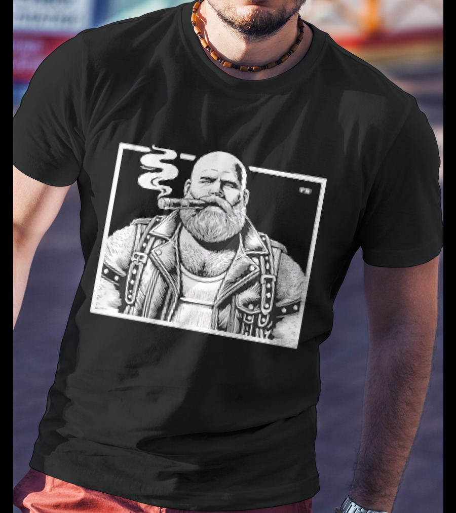 Cigar Daddy Bearded Biker In Leather Jacket T-Shirt