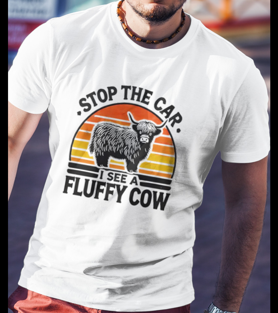 Stop The Car I See A Fluffy Cow Vintage Sunset T-Shirt