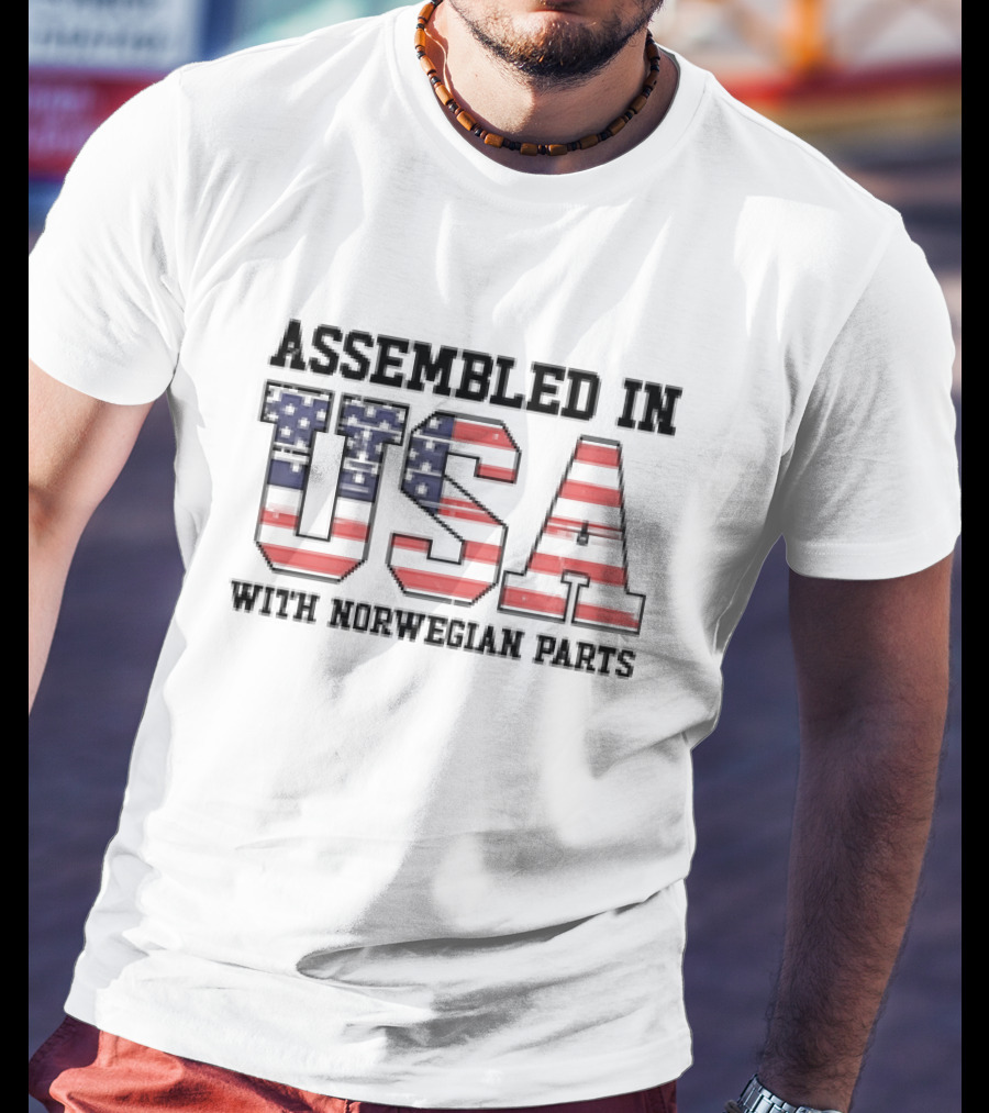 Assembled In USA Patriotic American Flag Design With Norwegian Parts T-Shirt