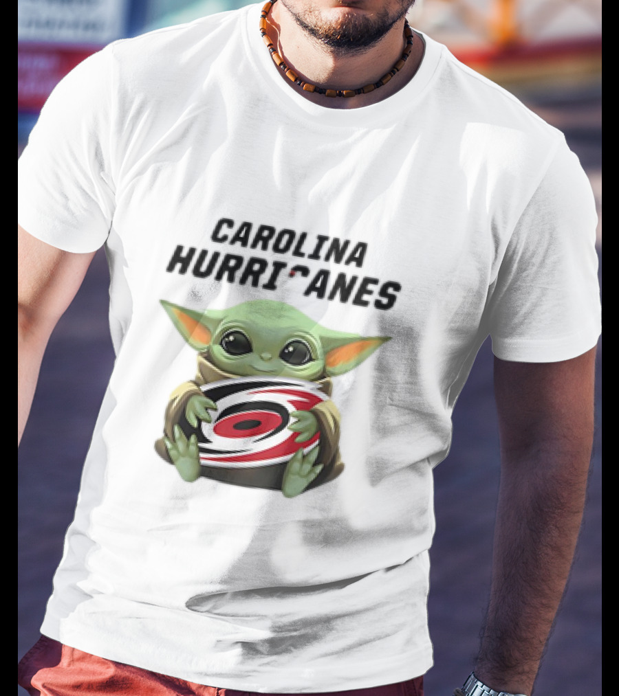Baby Yoda Hugging Carolina Hurricanes Star Wars Crossover T-Shirt