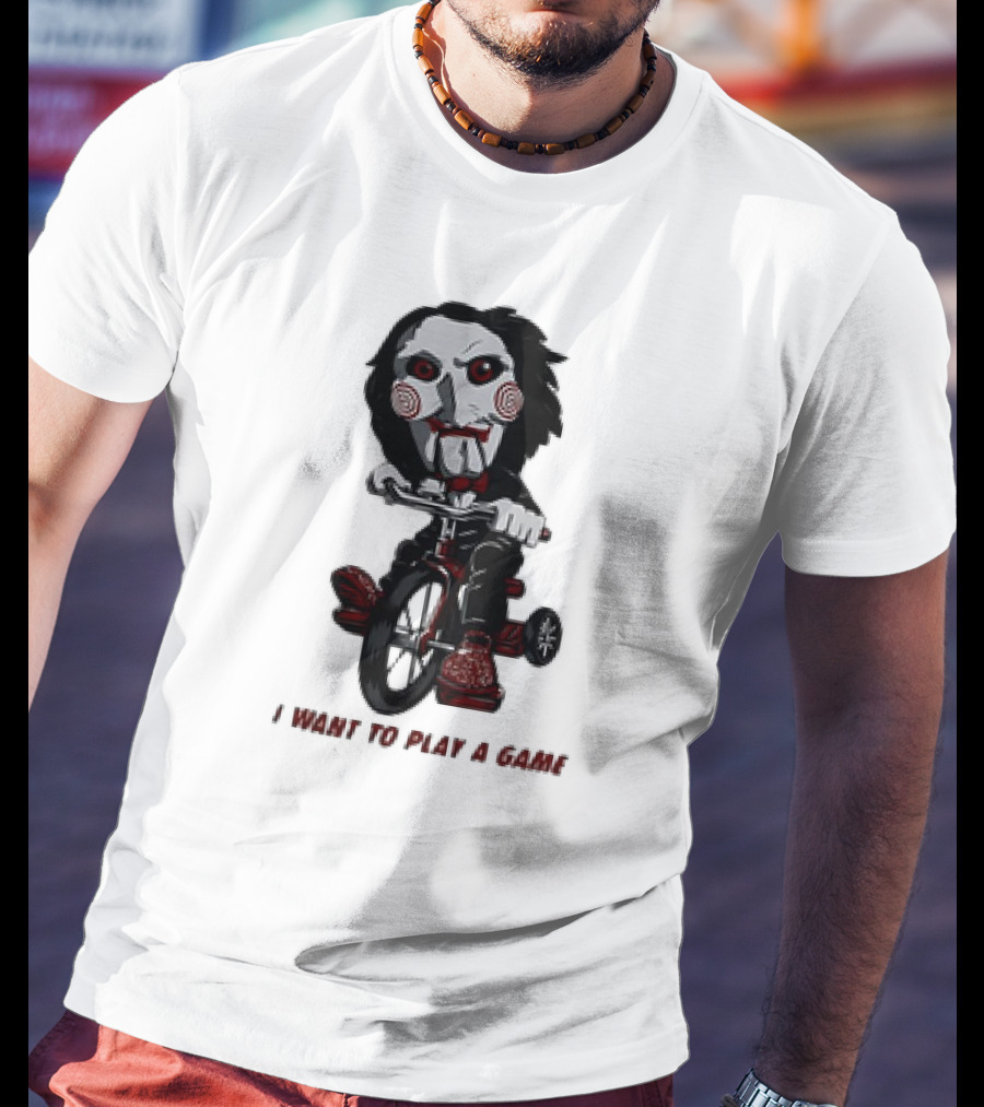 Saw Jigsaw I Want To Play A Game Tricycle Puppet Image T-Shirt