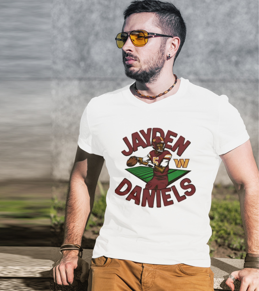 Washington Commanders Jayden Daniels Cartoon Quarterback W T-Shirt