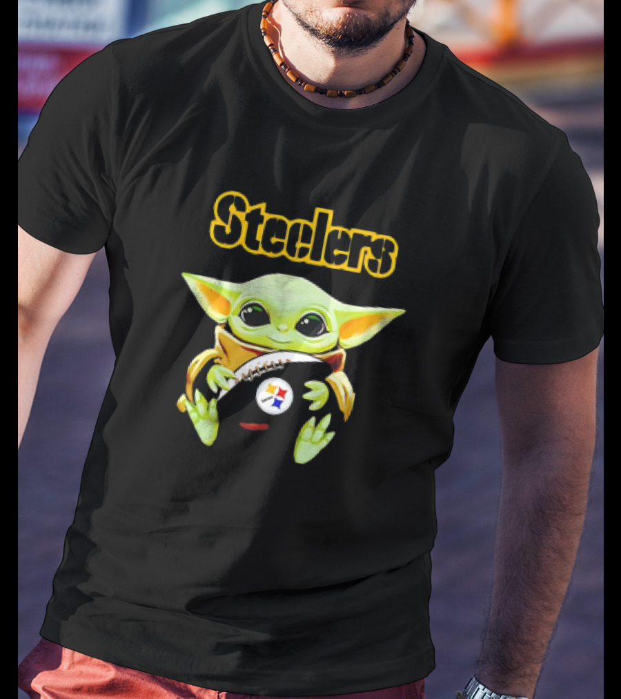 Baby Yoda Hugging Pittsburgh Steelers Football T-Shirt