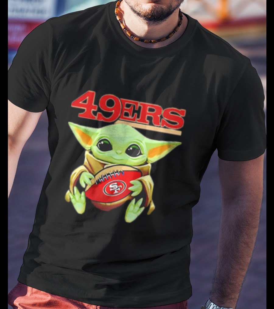 Baby Yoda Star Wars Holding San Francisco 49ers Football T-Shirt