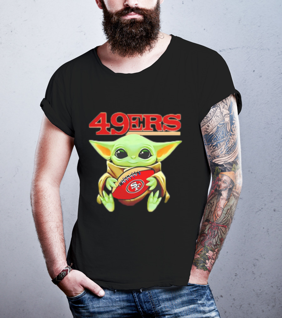 Baby Yoda Star Wars Holding San Francisco 49ers Football T-Shirt