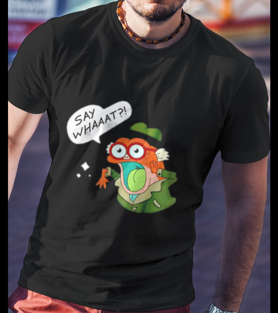 Hop Pop Plantar Amphibia Say Whaaaat Frog Cartoon Character Reaction T-Shirt