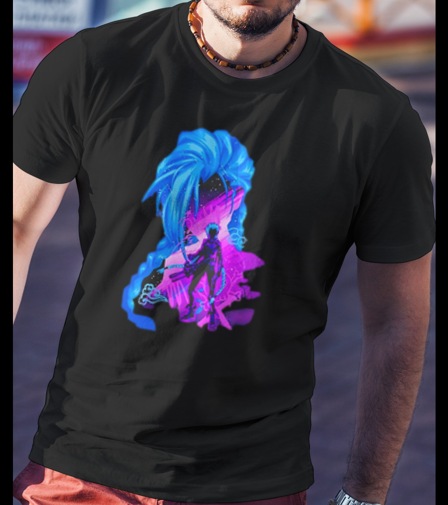 Jinx Arcane League Of Legends Iconic Silhouette With Blue Hair T-Shirt