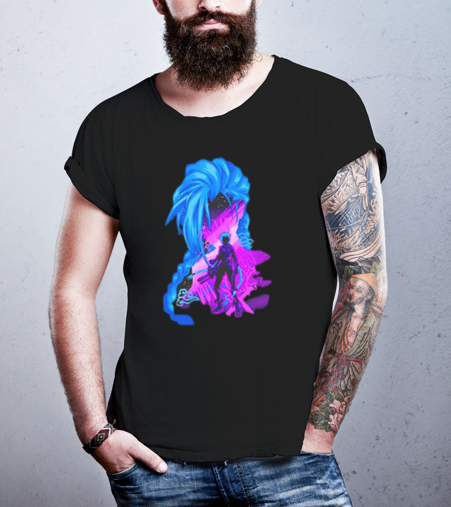 Jinx Arcane League Of Legends Iconic Silhouette With Blue Hair T-Shirt