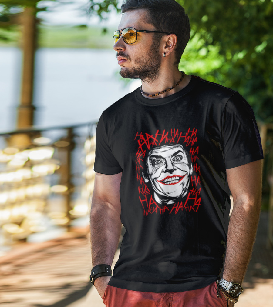 Joker Laughing Face Surrounded By Red HAHA Textured T-Shirt