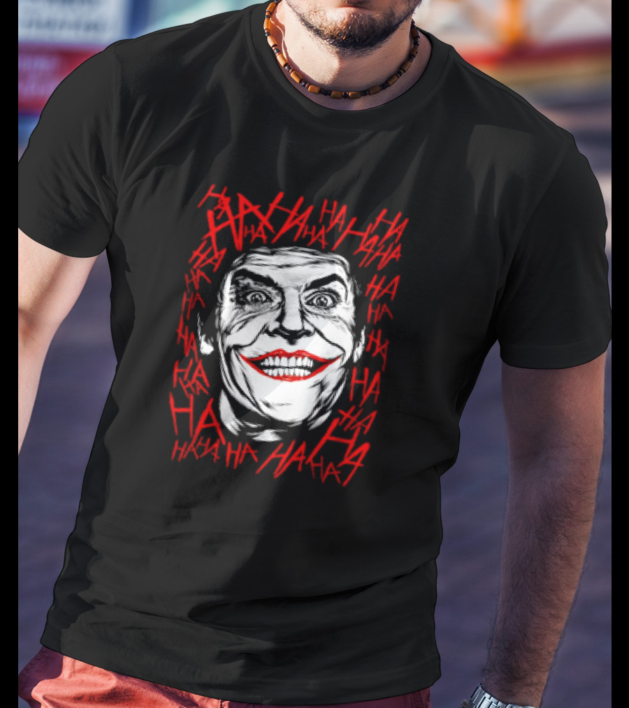 Joker Laughing Face Surrounded By Red HAHA Textured T-Shirt