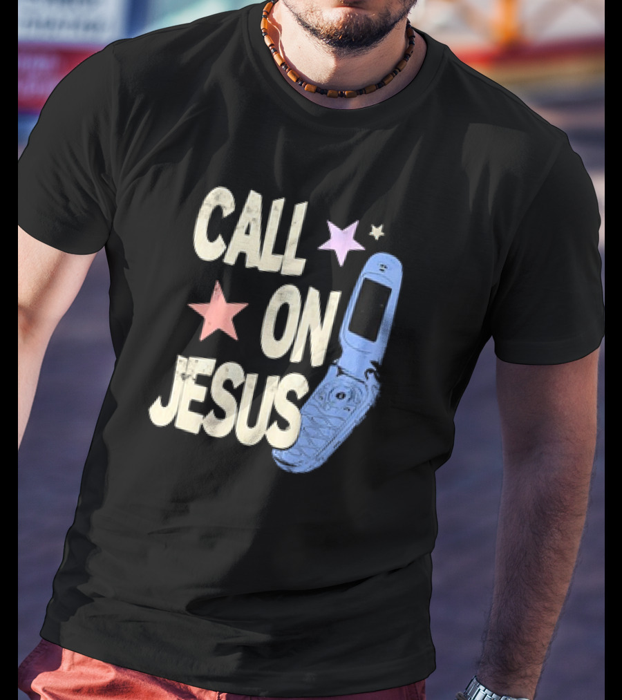 Call On Jesus Stars Vintage Flip Phone Retro Casual T-Shirt