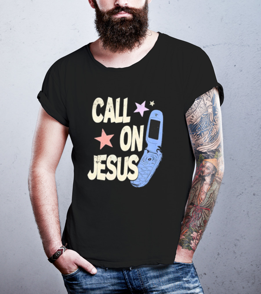 Call On Jesus Stars Vintage Flip Phone Retro Casual T-Shirt