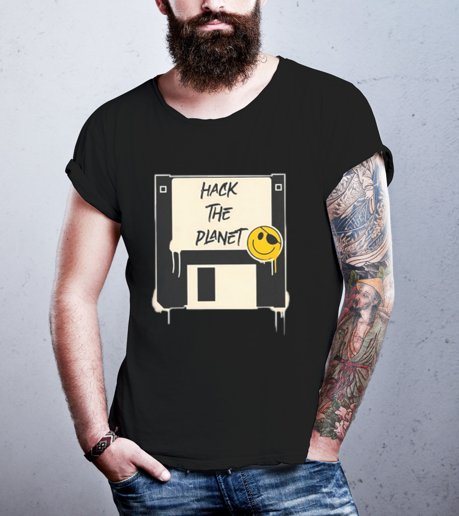 Hack The Planet Floppy Disk Smiley Face T-Shirt