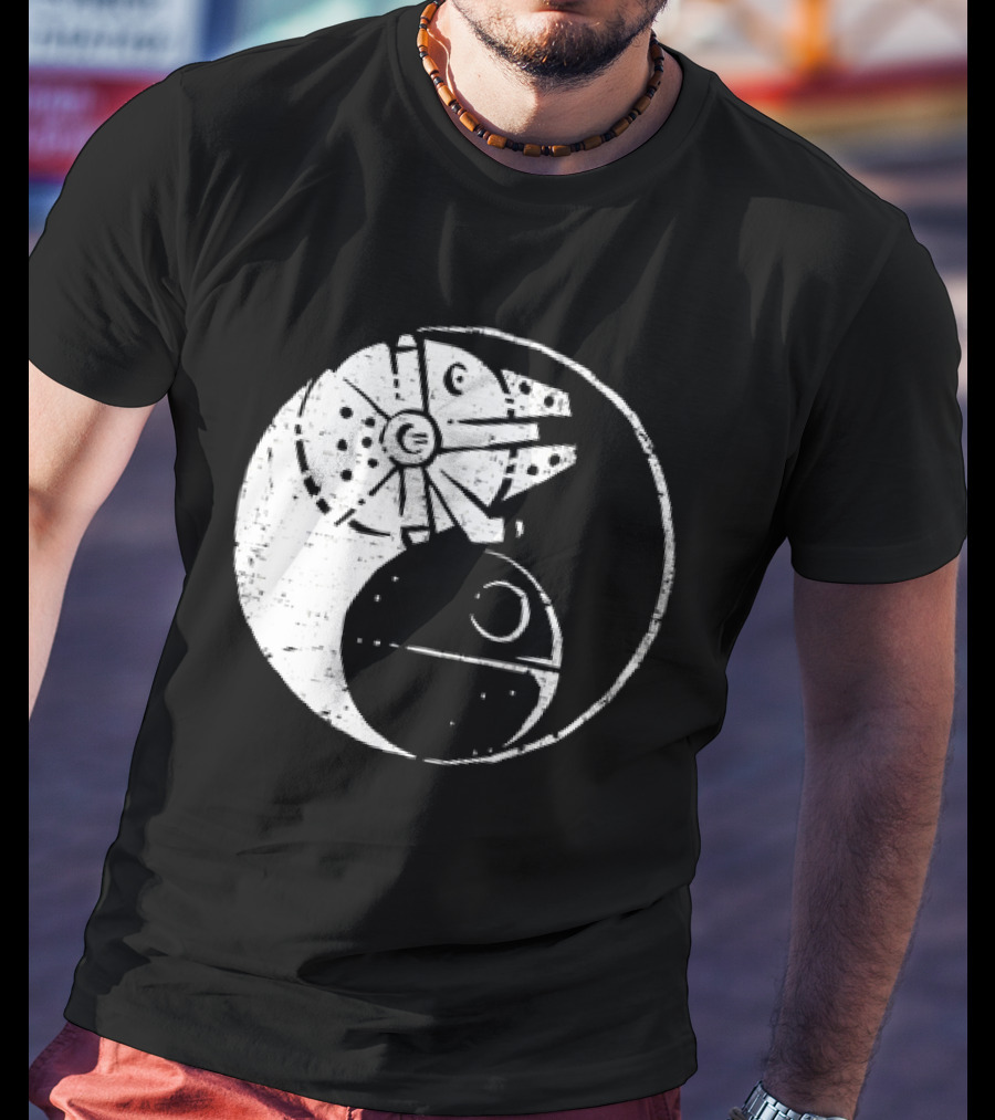 Millennium Falcon And Death Star Yin Yang Balancing The Force T-Shirt