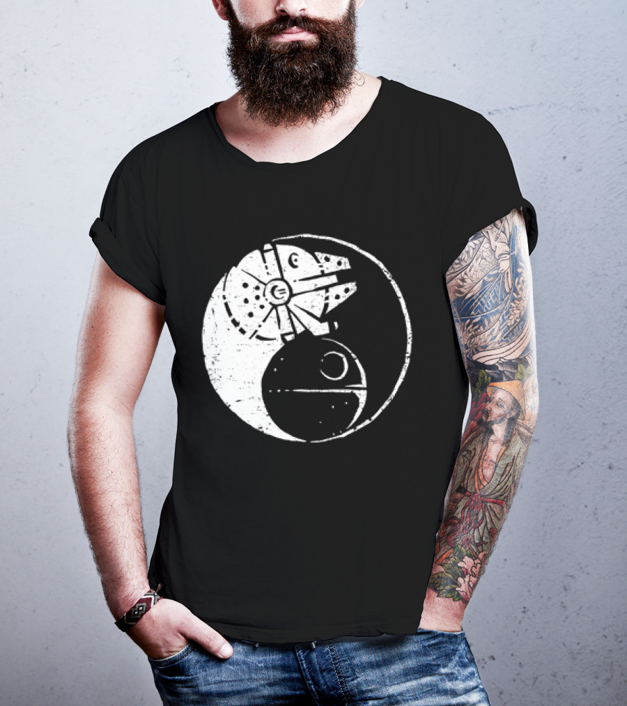 Millennium Falcon And Death Star Yin Yang Balancing The Force T-Shirt