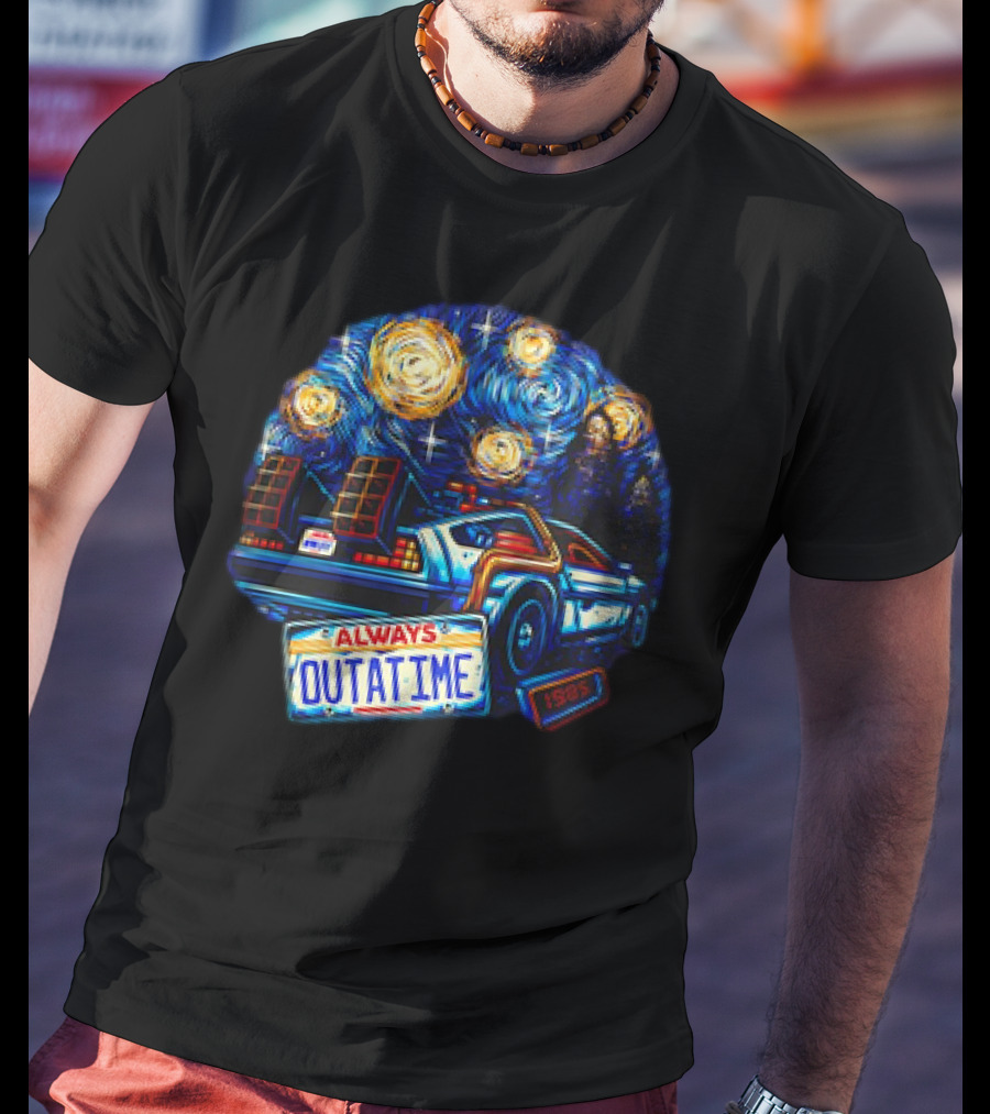 Back To The Future Always Outatime DeLorean Starry Night Scene T-Shirt