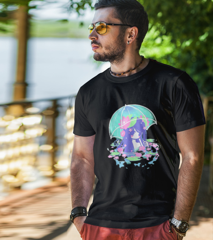 Miski Soaked Floating Girl With Umbrella And Flowers T-Shirt