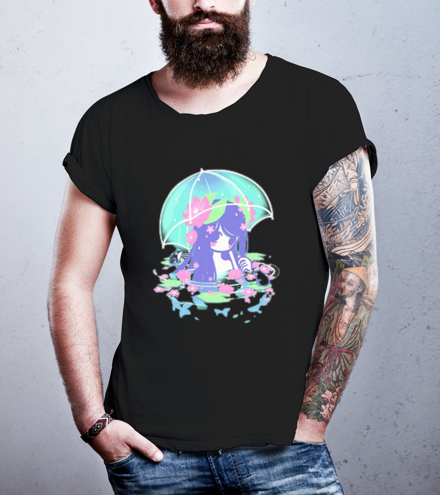 Miski Soaked Floating Girl With Umbrella And Flowers T-Shirt