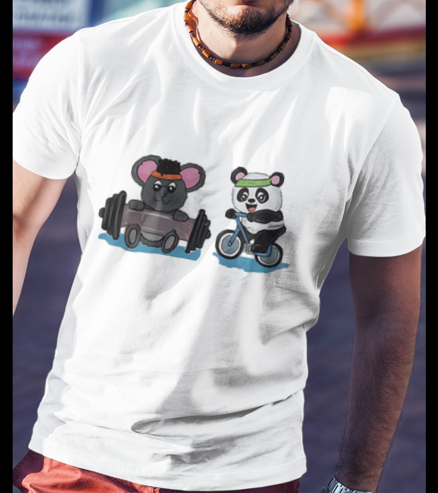 Koala Lifting Weights And Panda Riding Bicycle Together T-Shirt