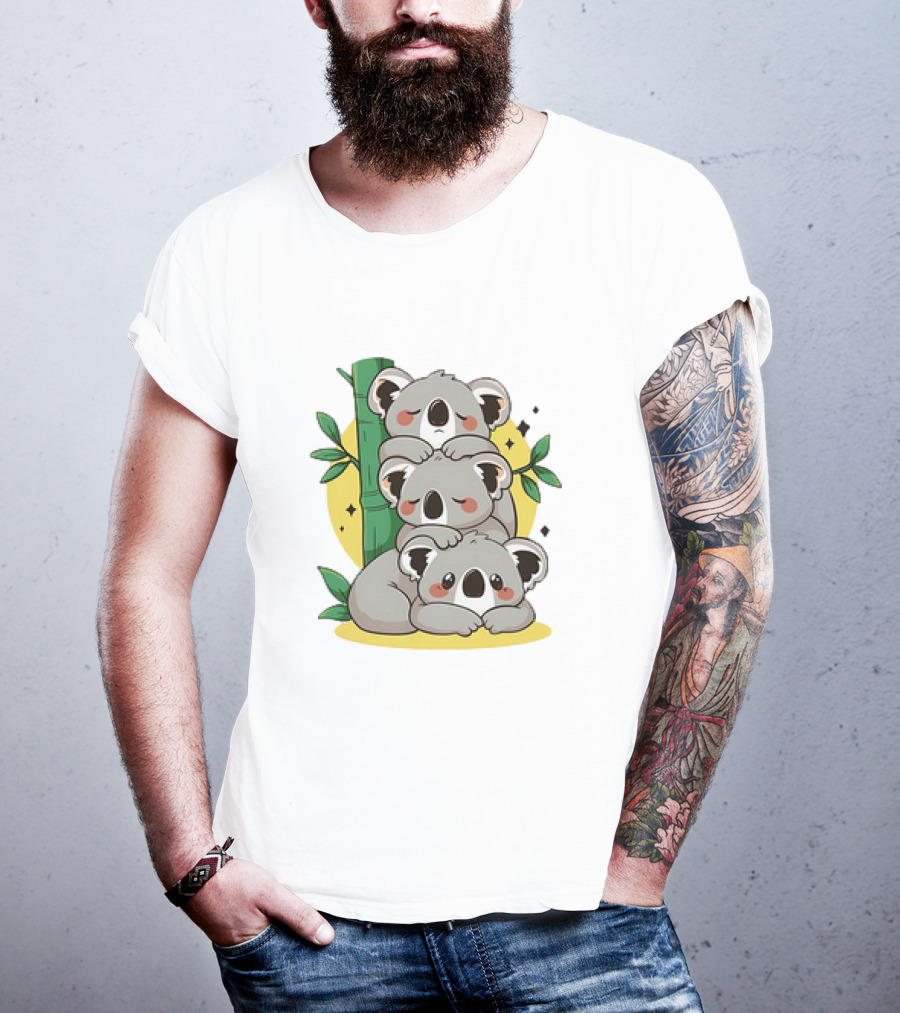 Koala Stack Trio With Bamboo And Leaves T-Shirt