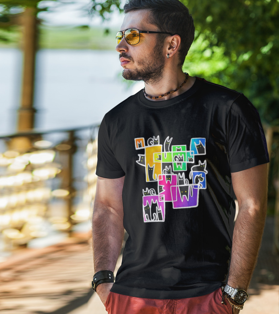 Cats Kitty Warp Rainbow Tetris Blocks T-Shirt