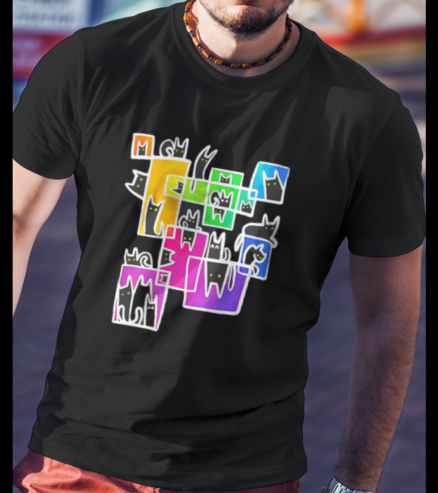 Cats Kitty Warp Rainbow Tetris Blocks T-Shirt
