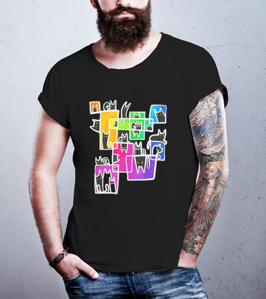 Cats Kitty Warp Rainbow Tetris Blocks T-Shirt