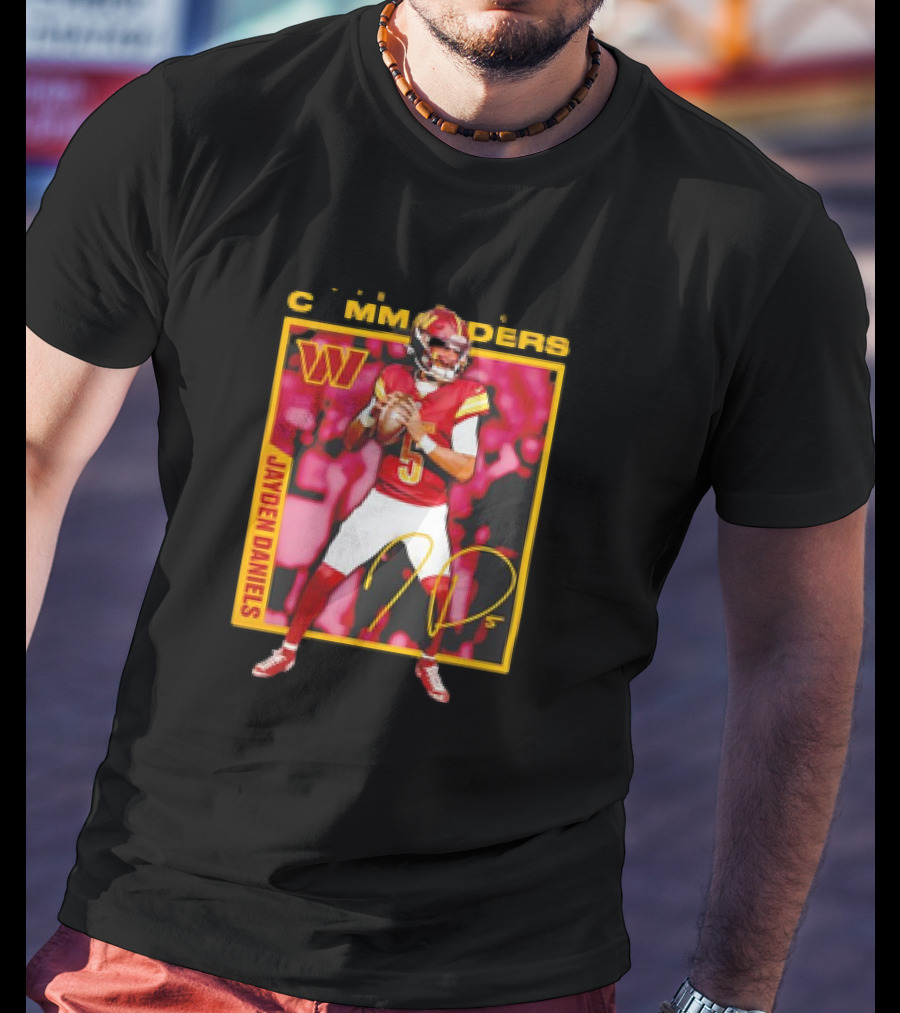 Jayden Daniels Washington Commanders Signature Football T-Shirt
