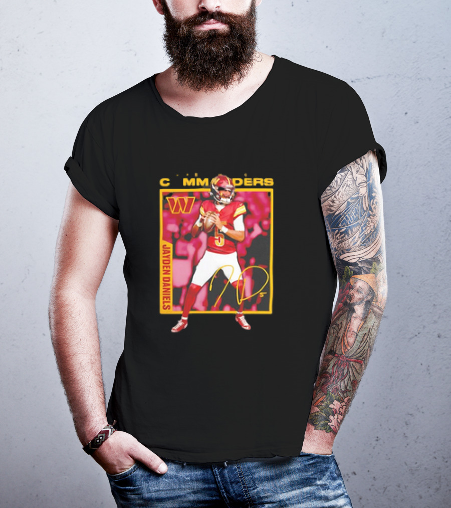 Jayden Daniels Washington Commanders Signature Football T-Shirt
