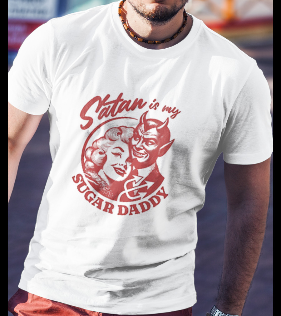 Satan Is My Sugar Daddy Retro Devil Couple T-Shirt