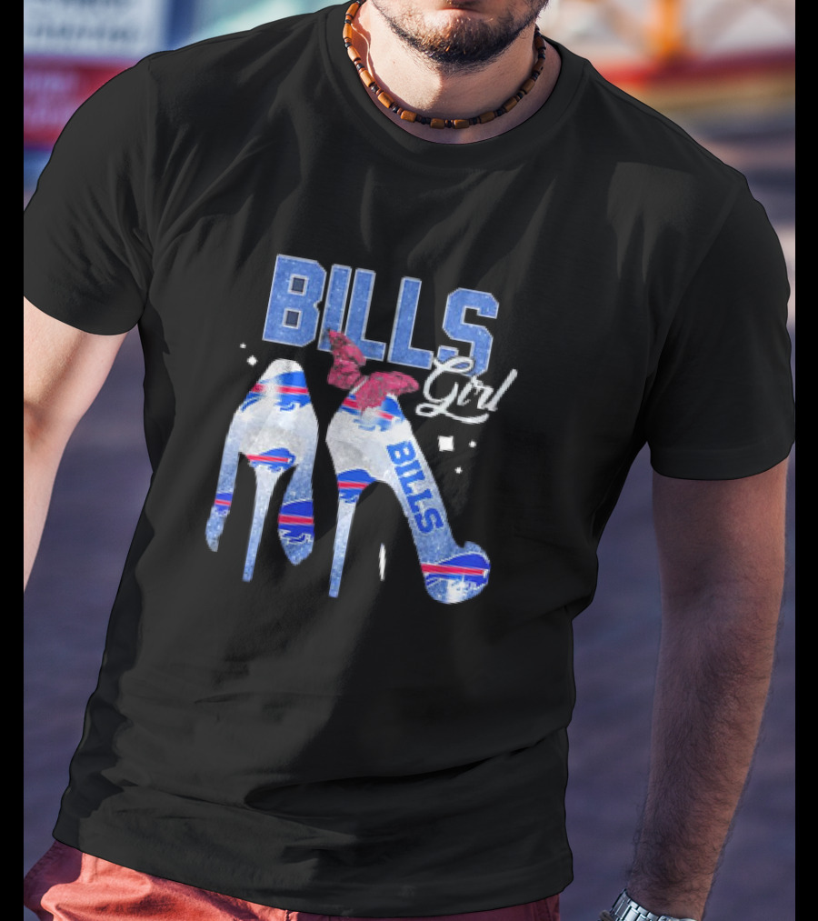 BILLS Girl Glitter Heels With Buffalo Logo And Pink Bow T-Shirt