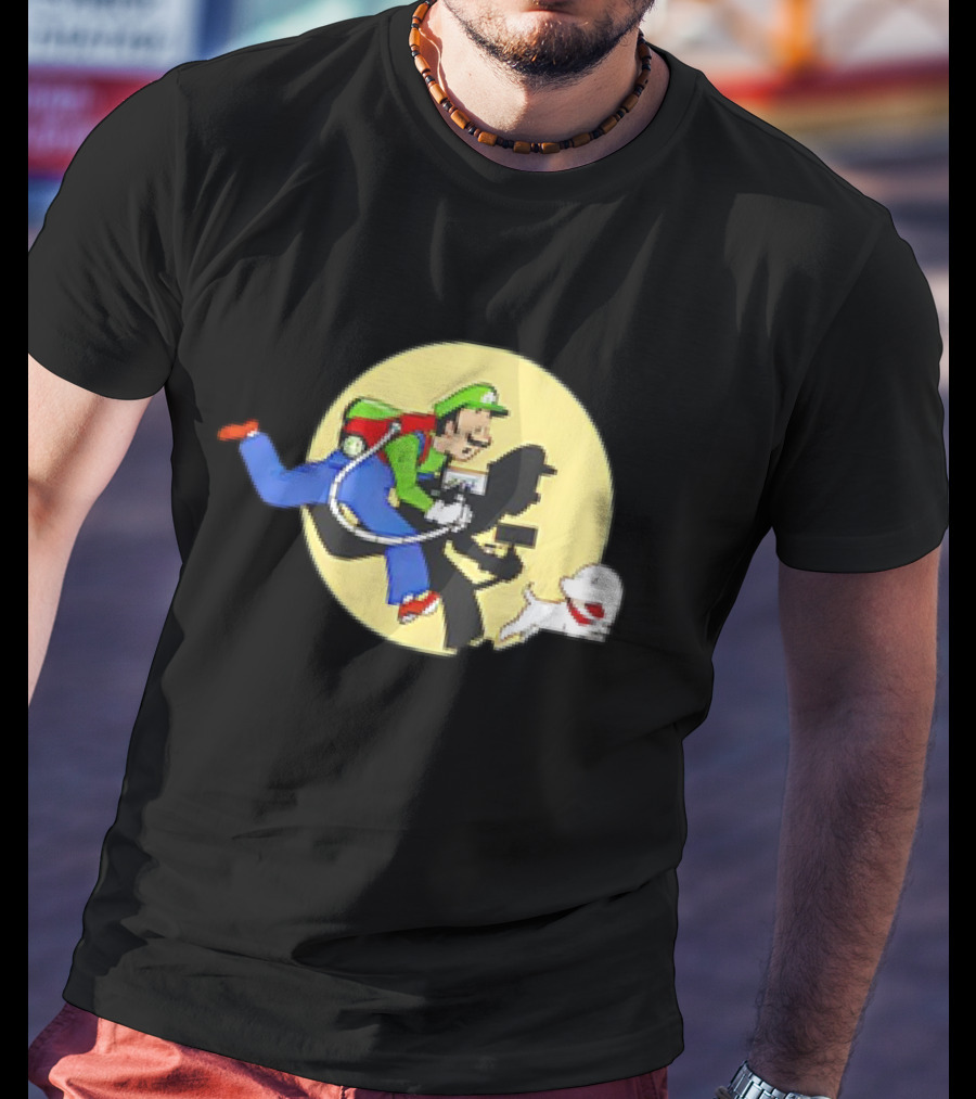 Luigi’s Mansion X The Adventures Of Tintin Luigi And Snowy Shadow Scene T-Shirt
