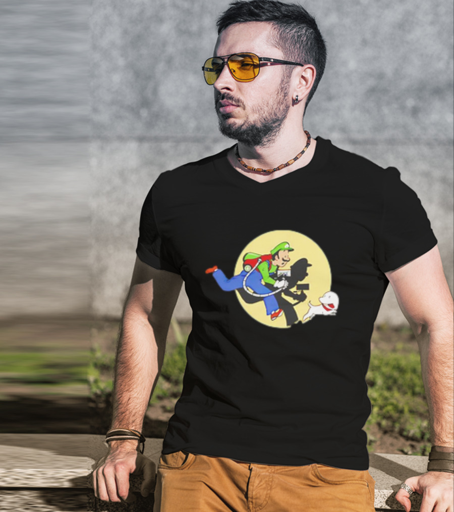 Luigi’s Mansion X The Adventures Of Tintin Luigi And Snowy Shadow Scene T-Shirt