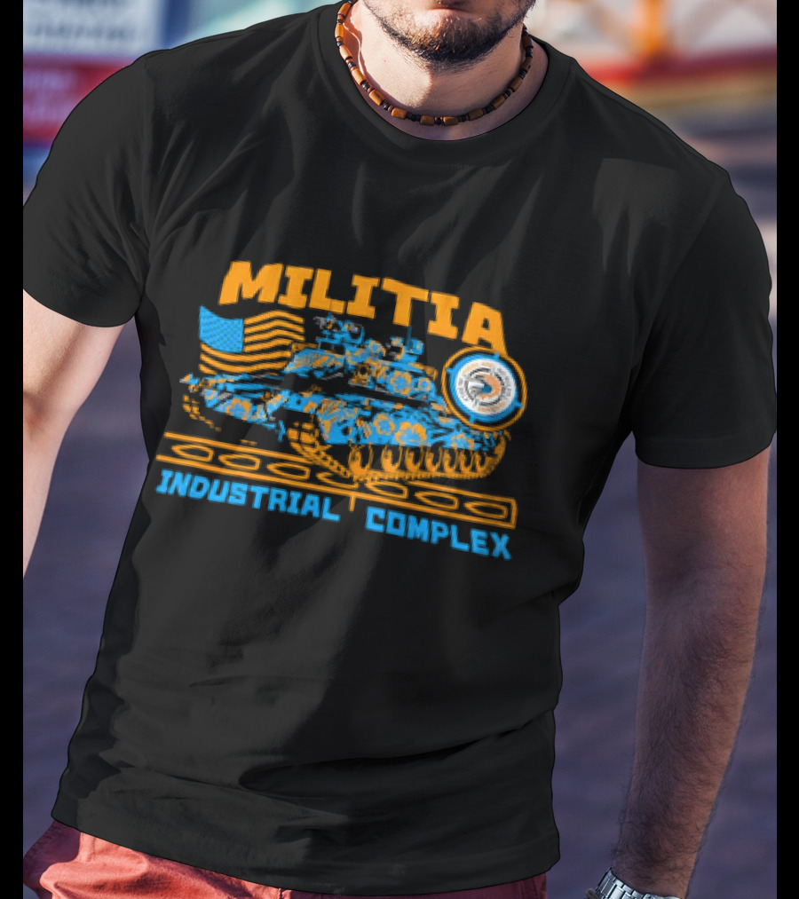 Militia Industrial Complex Tank With American Flag And Round Emblem T-Shirt