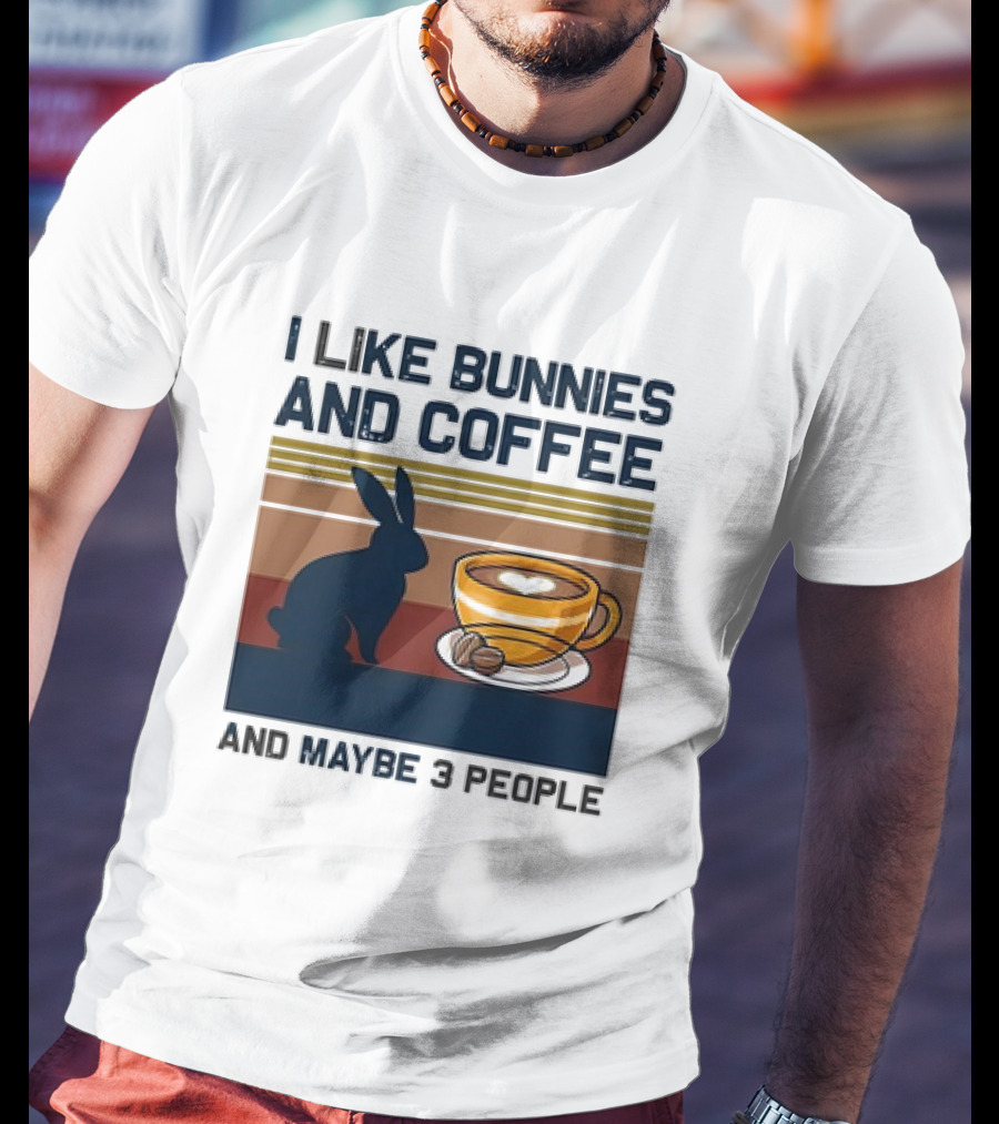 I Like Bunnies And Coffee And Maybe 3 People Vintage Retro Stripe T-Shirt