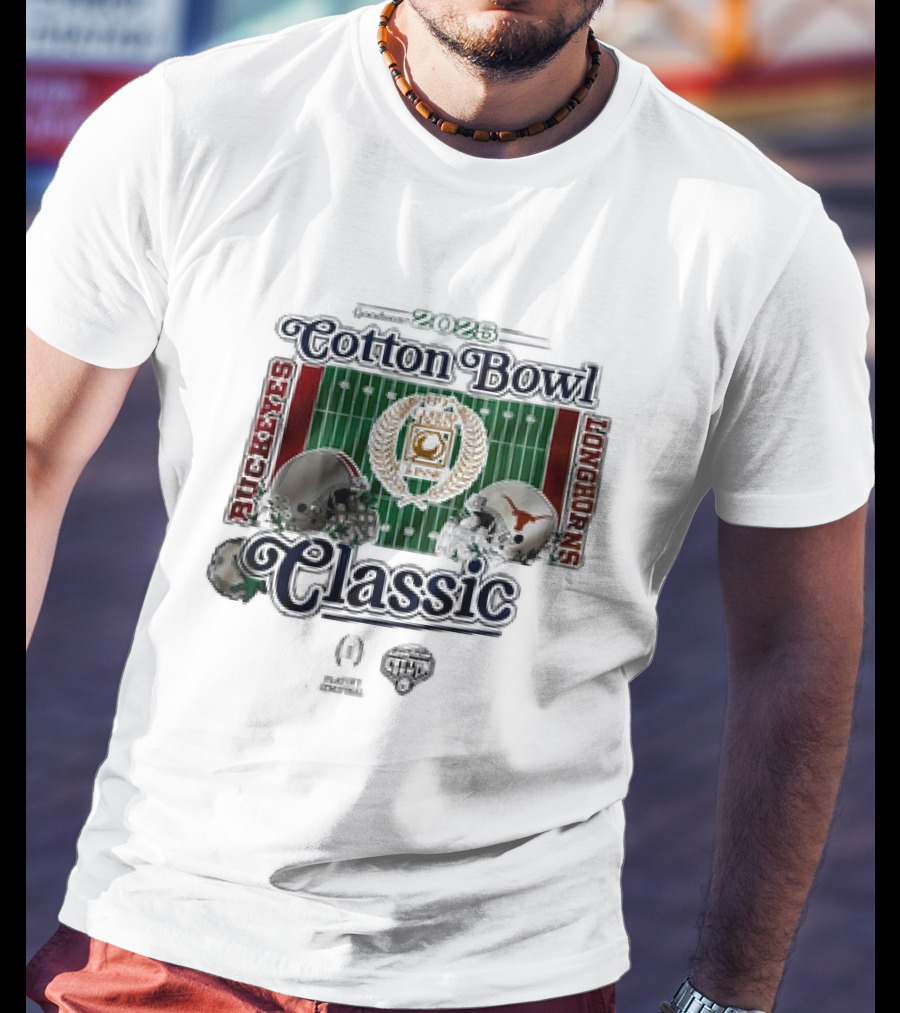 Playoff Central Ohio State Buckeyes Versus Texas Longhorns 2025 Cotton Bowl Classic Helmet Matchup T-Shirt