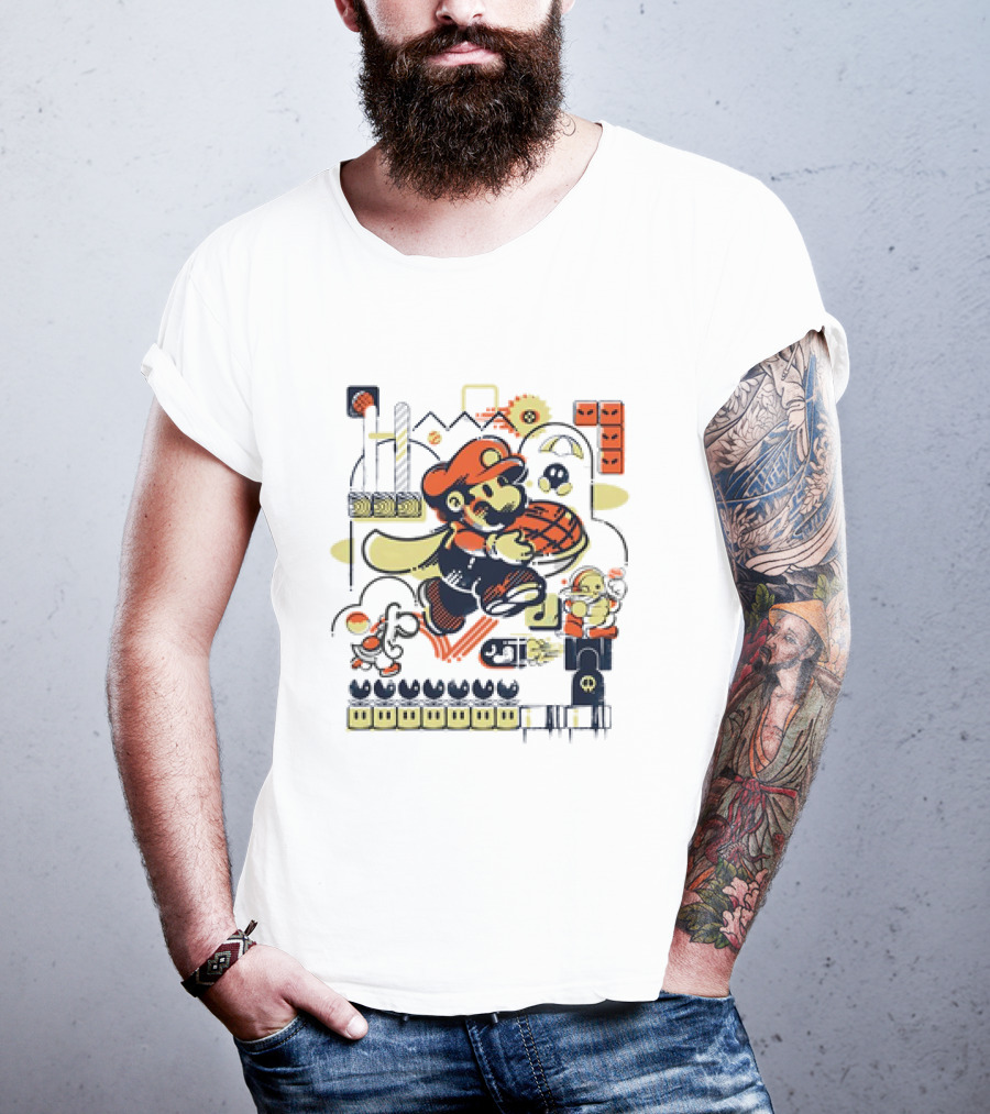 Super Mario Athletic Acrobatics With Iconic Game Elements T-Shirt