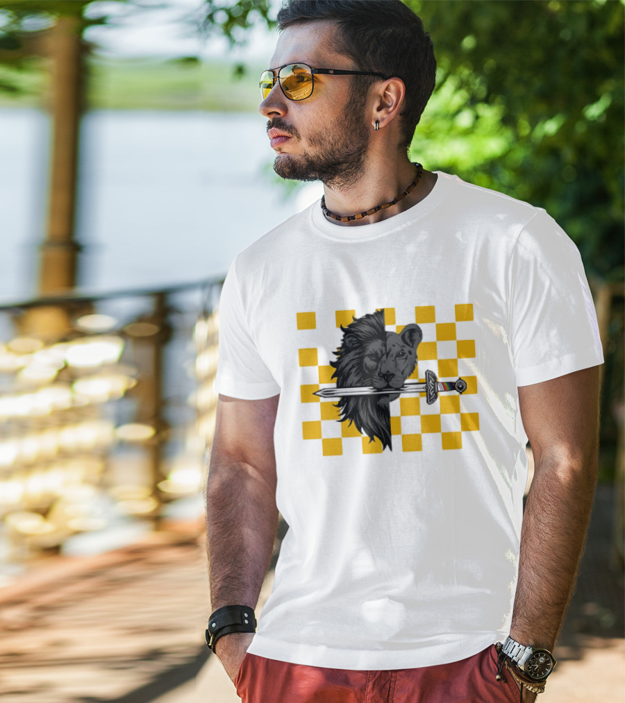 The Pride Classic Lion With Sword And Yellow Checkered Background T-Shirt