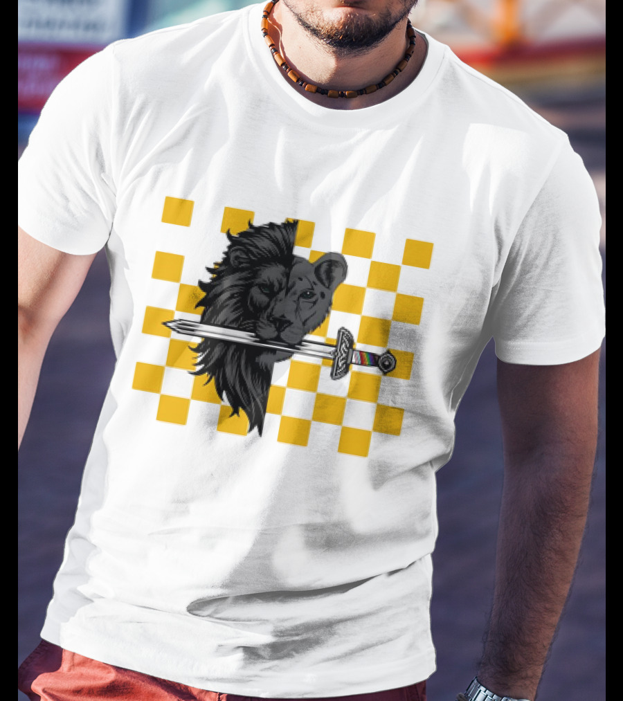 The Pride Classic Lion With Sword And Yellow Checkered Background T-Shirt