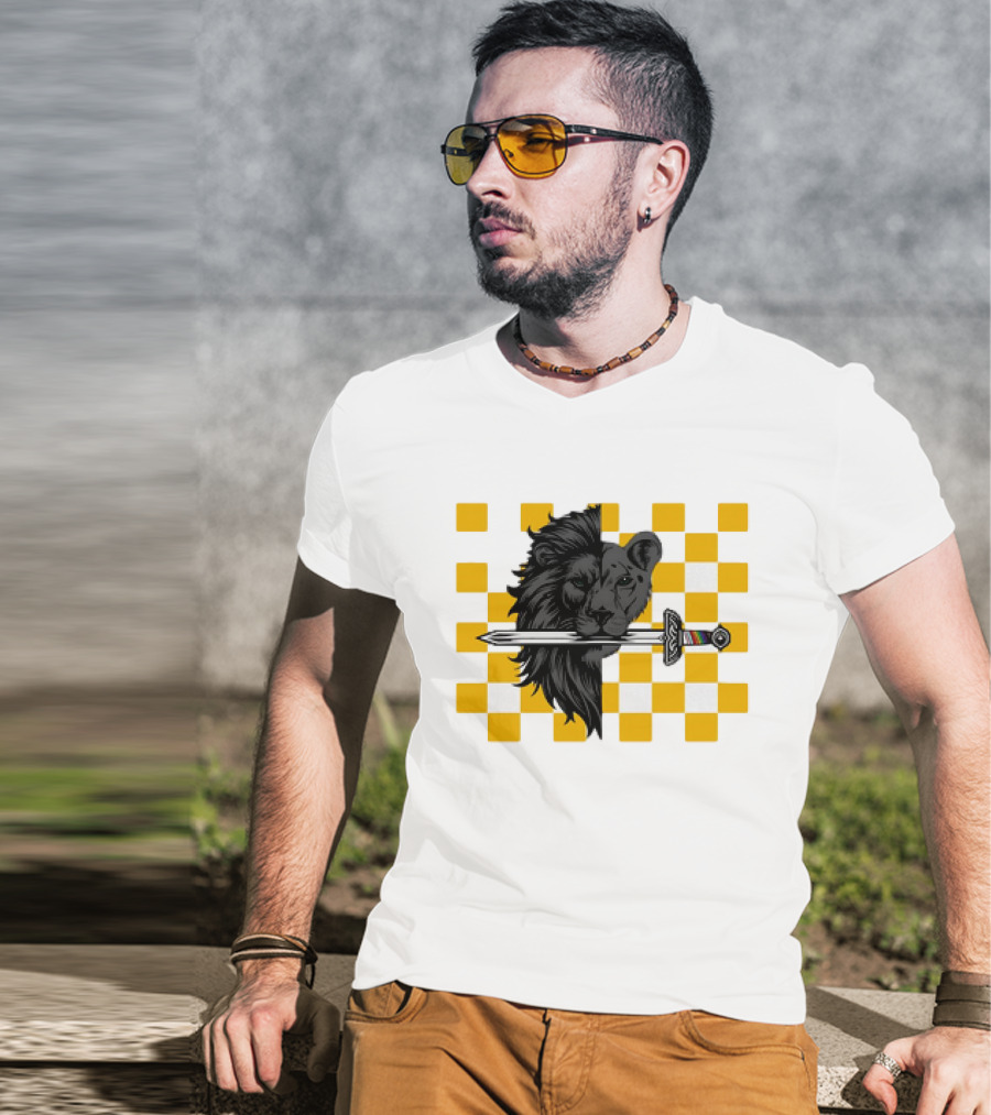 The Pride Classic Lion With Sword And Yellow Checkered Background T-Shirt