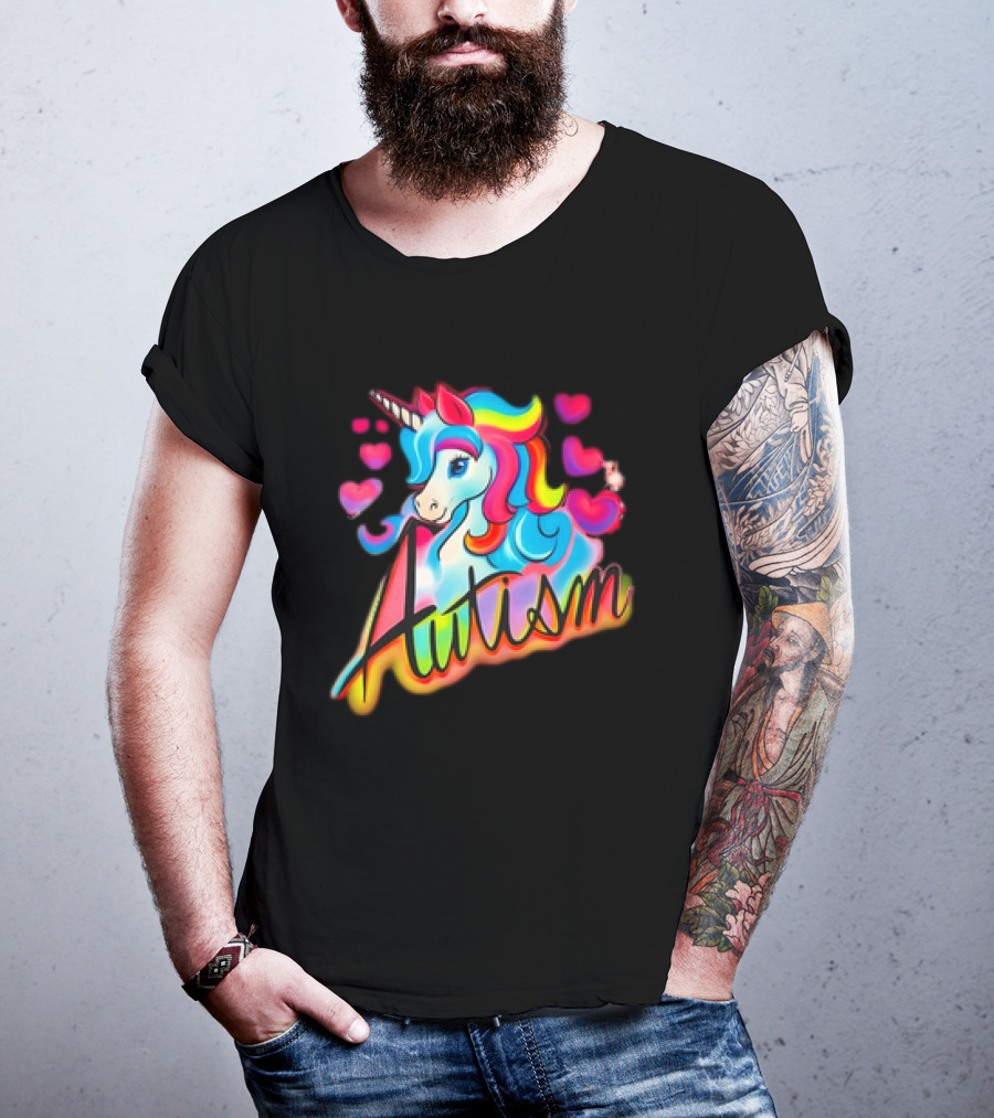 Autism Unicorn With Colorful Hearts T-Shirt